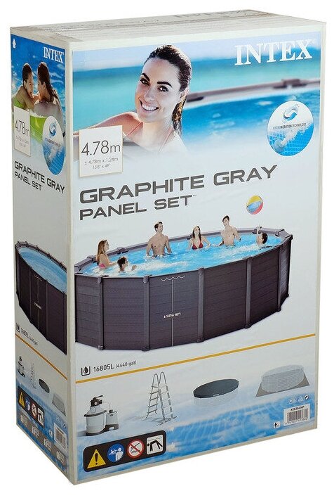 Каркасный бассейн Intex 478 х 124 см Graphite Gray Panel Pool + песочный фильтрующий насос - фотография № 18
