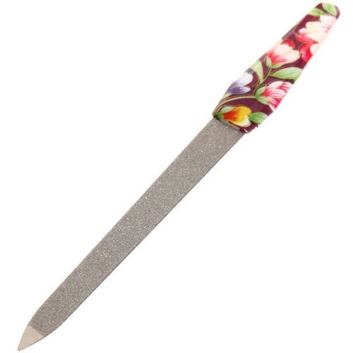 Пилка для ногтей металлическая «Цветочный принт», цвет ручки микс, 14см