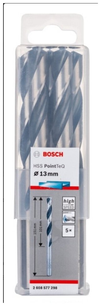 Сверла по металлу BOSCH 2.608.577.298 HSS PointTeQ 13 мм из быстрорежущей стали по DIN 364 5 шт