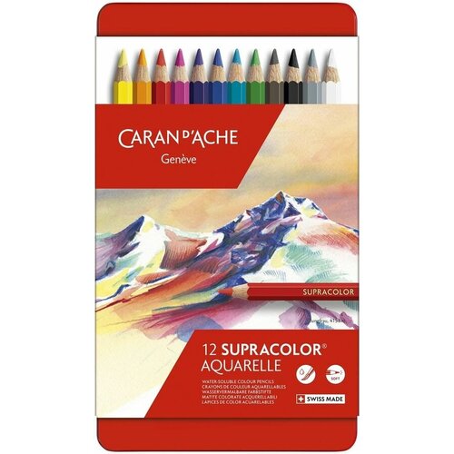 Карандаши цветные Carandache Supracolor 3888.312 3888.312, шестигранный, дерево, 3.8мм, коробка металлическая, 12шт