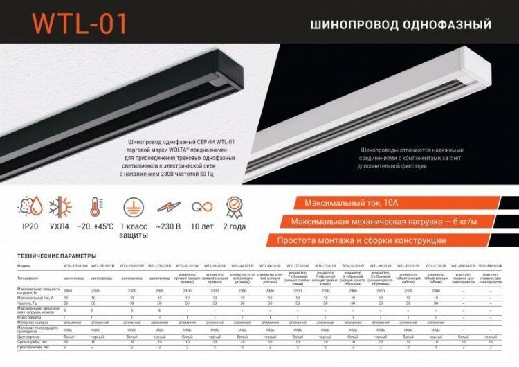 Wolta шинопровод однофазный для трековых светильников 1м черный WTL-TR1/01B (арт. 731390) - фотография № 5