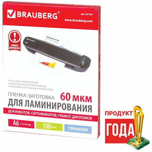 Пленки-заготовки BRAUBERG 531784, комплект 2 шт. пленки заготовки д ламинирования малого формата а6 комплект 100шт 125 мкм brauberg 530806