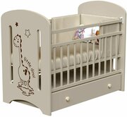 Кроватка детская для новорожденных ВДК DINO с маятником и ящиком, массив березы, слоновая кость
