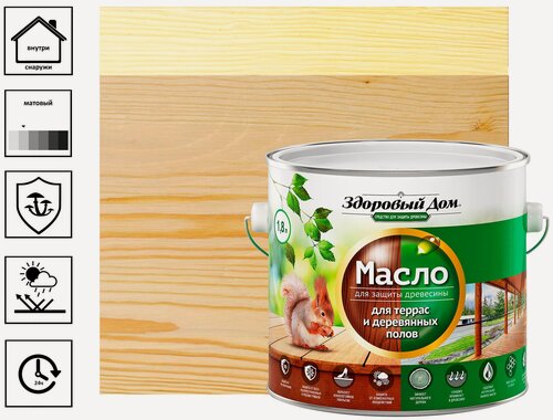 Изображение товара Масло Здоровый дом деревозащитное, для террас и деревянных полов, бесцветный, 1,8 л