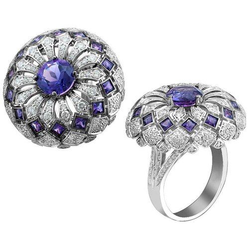 фото Эстет кольцо с аметистами и бриллиантами из белого золота 01к6211726-3, размер 19