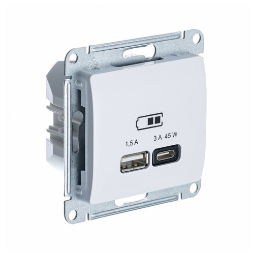 GLOSSA USB розетка A + тип-C 45W высокоскорост. зарядка QC, PD, механизм, белый , SCHNEIDER ELECTRIC GSL000129 (1 шт.)