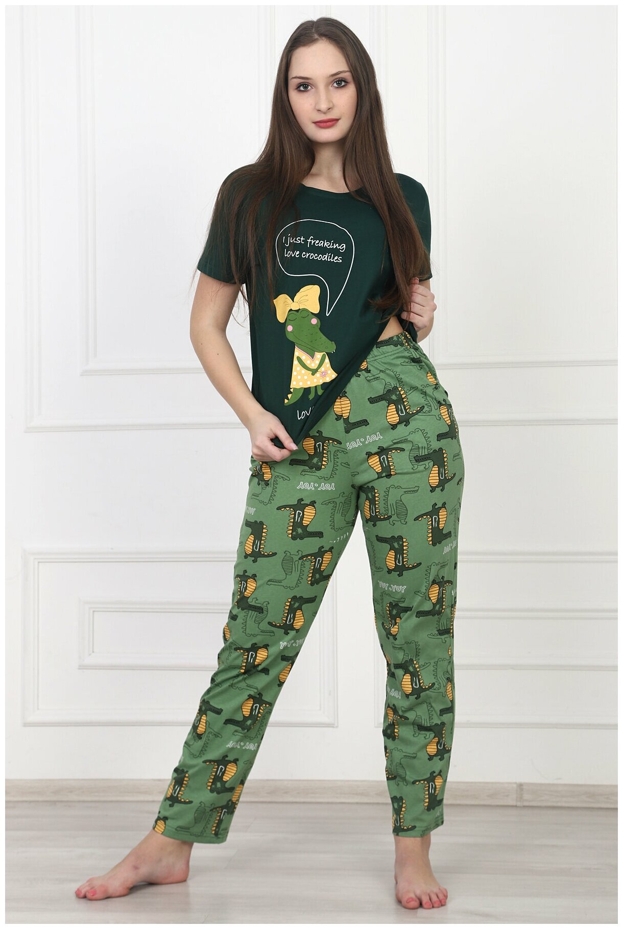 Пижама женская "Крокодильчики", зеленый - фотография № 2