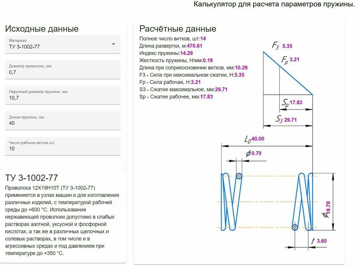 Нержавеющая пружина:: длина L-40 мм; ширина D-10,7 мм; диаметр проволоки d-0,7 мм; (5 шт. в упаковке) - фотография № 3