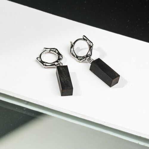 Комплект серег MForm by Lesya Yurina, гагат, размер/диаметр 25 мм., черный, серебряный