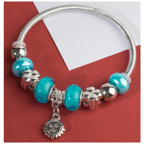 фото Queen fair браслет ассорти "марджери" солнышко, цвет голубой в серебре ,d=6,5см