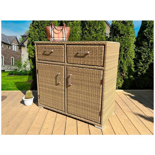 Комод Borgata YALTA nature с 2-мя створками и 2-мя ящиками, плетеный, искусственный ротанг, стеклянная столешница, 110х50х103 см (ШхГхВ)