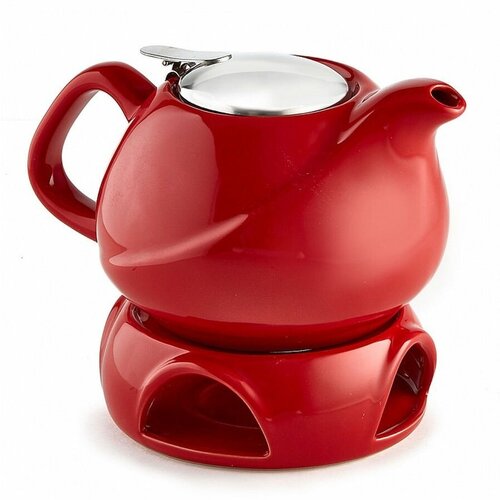 Ф19-024R Заварочный чайник с фильтром и подставкой : 800мл, красный (12)