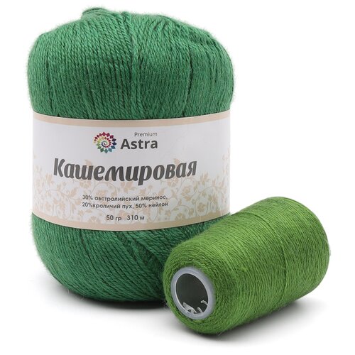 фото Пряжа astra premium кашемировая, 30 % шерсть, 1 % мериносовая шерсть, 20 % кашемир, 50 % нейлон, 50 г, 310 м, 458 зеленый