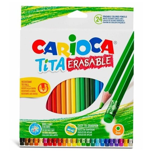 Карандаши цветные пластиковые Tita Erasable с ластиком, 24 цв, Carioca