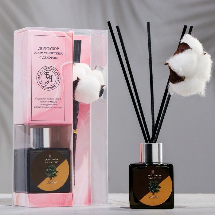 фото Диффузор ароматический с цветком хлопка "Нежный", 50 мл, сандал, "Богатство Аромата"