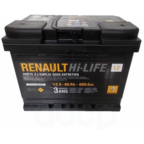 Аккумуляторная Батарея Renault 60 А/Ч RENAULT арт. 7711238597