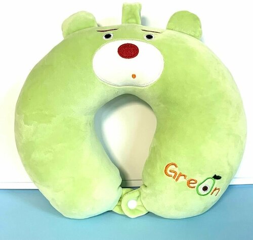 Мягкая игрушка, Подушка для путешествия, Мишка с авокадо, зеленый 33 см