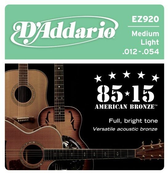 EZ920 AMERICAN BRONZE 85/15 Струны для акустической гитары Medium Light 12-54 D`Addario