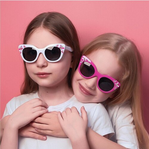 фото Солнцезащитные очки мыловаренная компания, круглые, чехол/футляр в комплекте, для девочек, белый