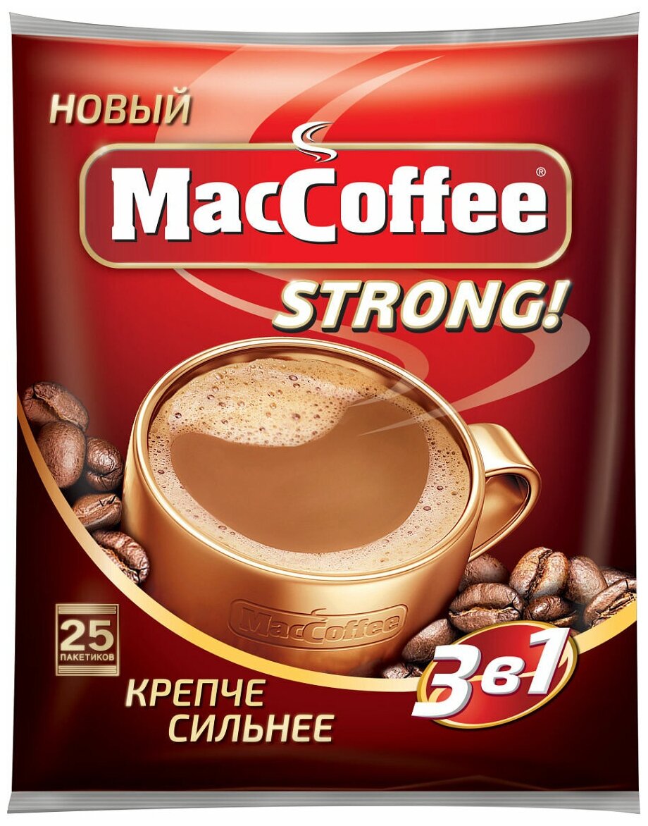 Напиток кофейный растворимый т.з. "MacCoffee" (3 в 1) "Strong", м/уп 16г 25 пакетиков в упаковке