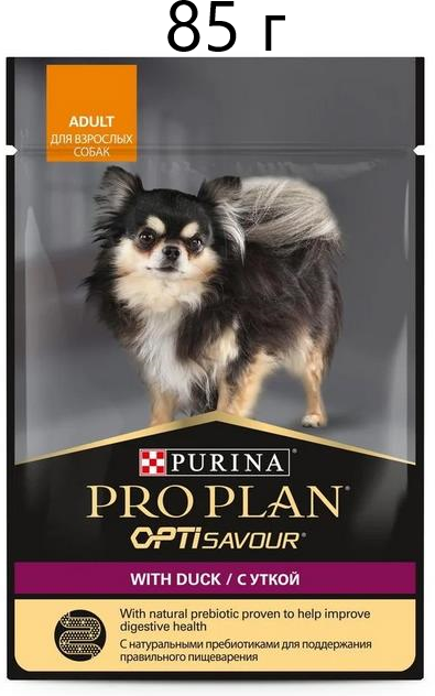 Влажный корм для собак Purina Pro Plan OptiSavour adult with duck, беззерновой, утка, 85 г (для мелких и карликовых пород)