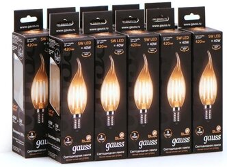 Упаковка светодиодных ламп 10 шт. gauss 104801105, E14, CA35, 5Вт, 2700 К