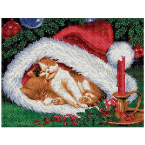 Котята на Рождество (цена производителя) Каролинка. Набор крестом канва с рисунком 23х30см
