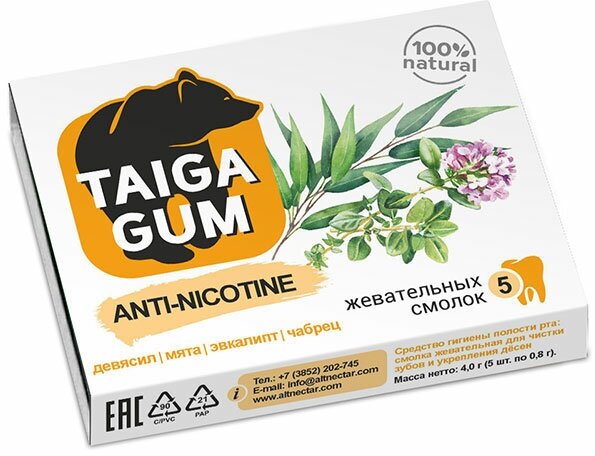 Смолка Taiga Gum ANTI-NICOTINE (против курения) девясил, мята, эвкалипт, чабрец 5 смолок