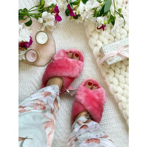 Тапочки  Лапки Кошки, натуральный мех, размер 41, розовый