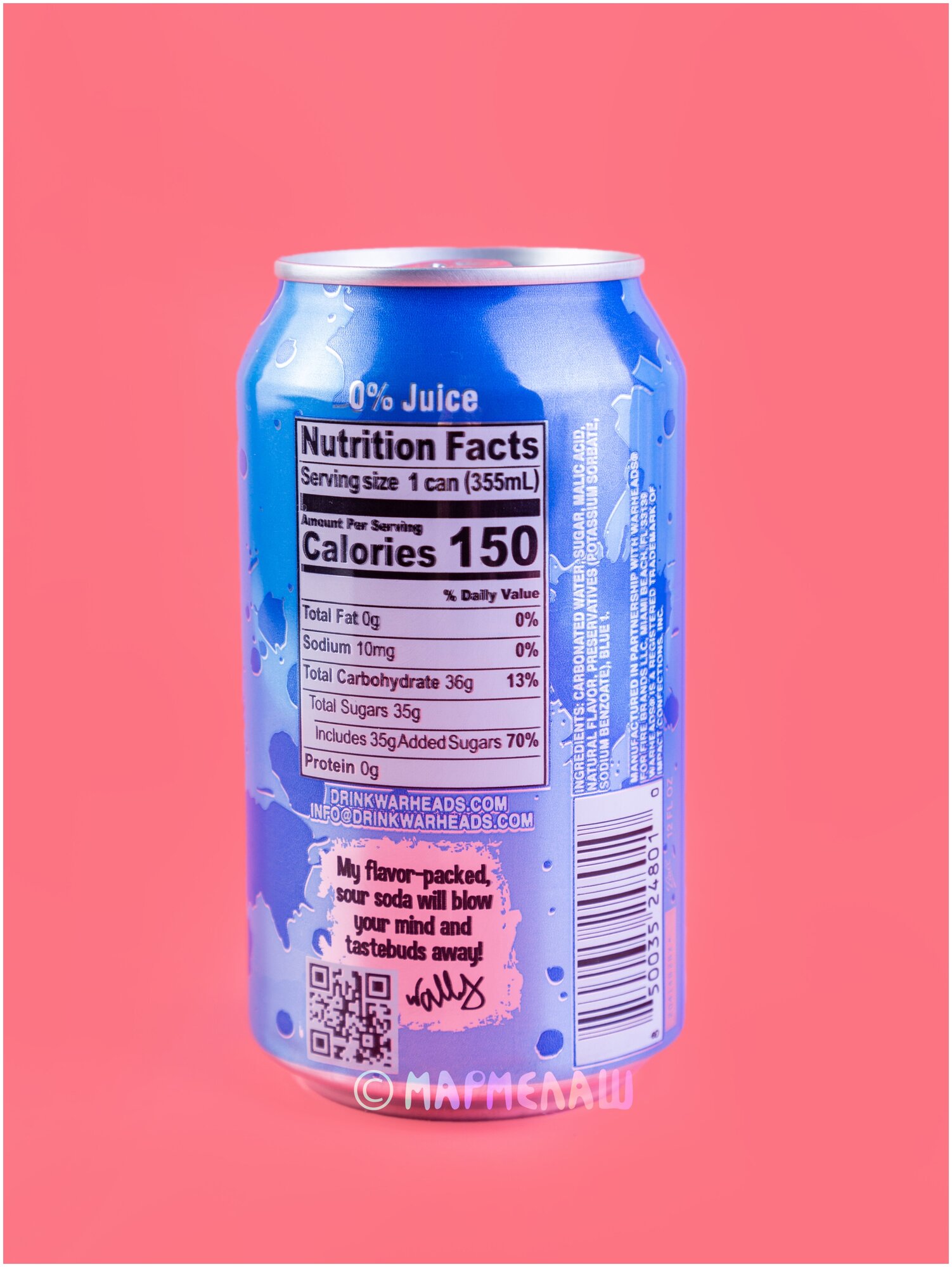 WarHeads Sour Blue Raspberry Soda напиток газированный США - 0,355 л. - фотография № 7