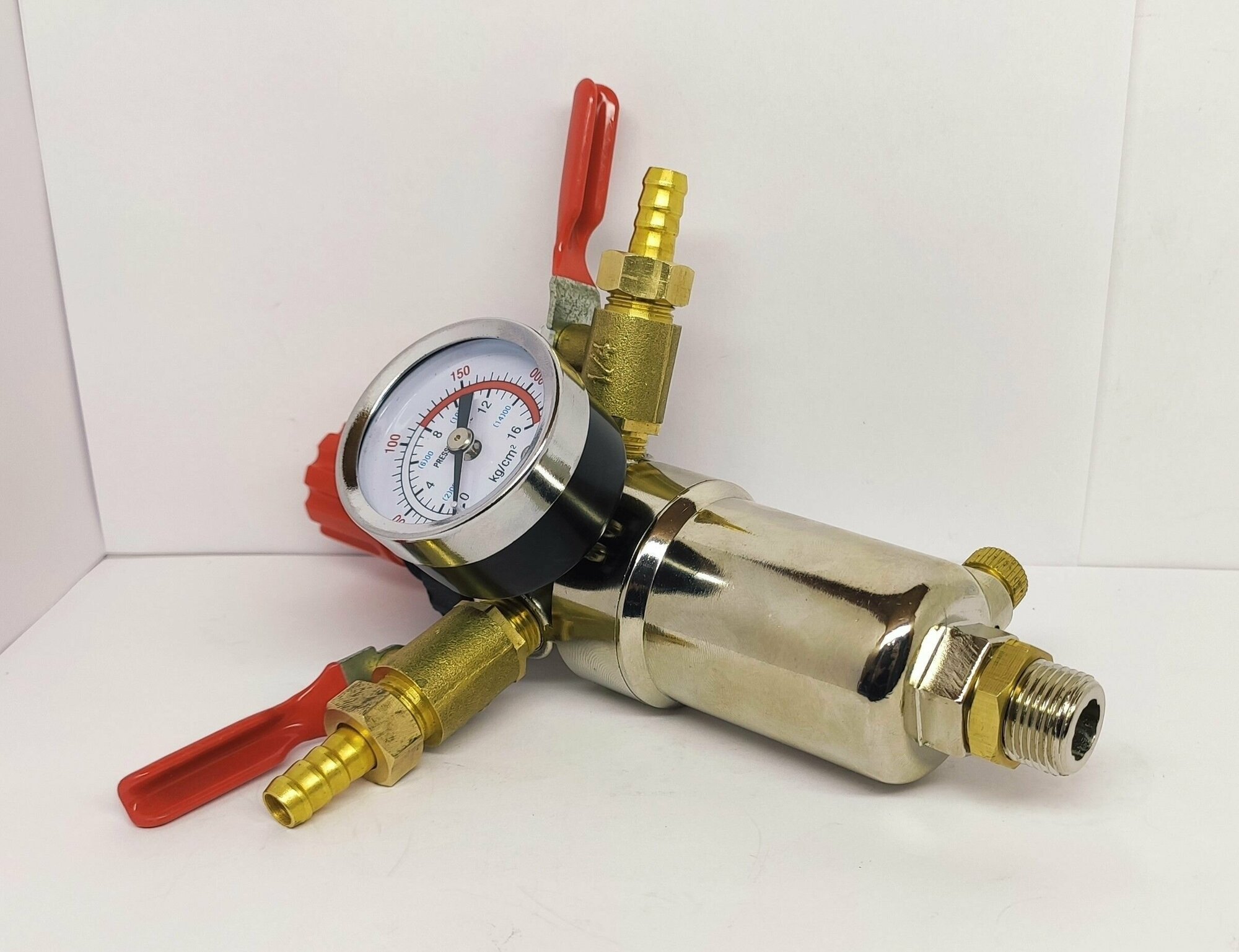 Регулятор давления с фильтром и кранами (влаго-масляный сепаратор) 12,5 бар R 3/8 для воздушного электрического компрессора - фотография № 2