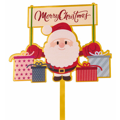 Топпер для торта Санта с подарками Merry Christmas