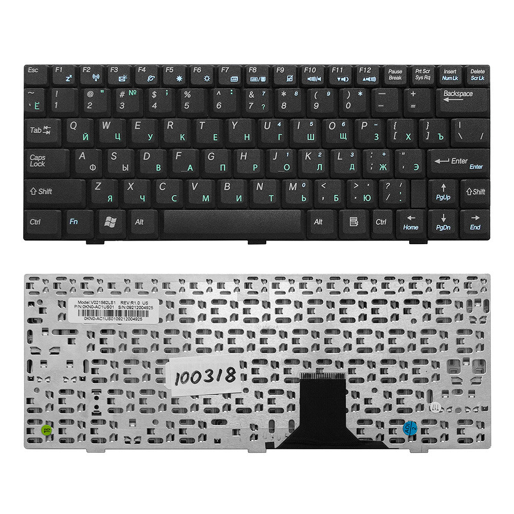 Клавиатура для ноутбука Asus U1 U1E U1F Series. Плоский Enter. Черная без рамки. PN: V021562CS1.