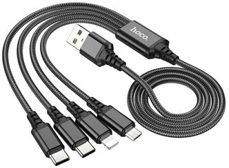 Кабель для зарядки USB 4 в 1 HOCO X76 Lightning/Micro/Type-C/Type-C (черный) только для зарядки, без передачи данных!, 1 метр