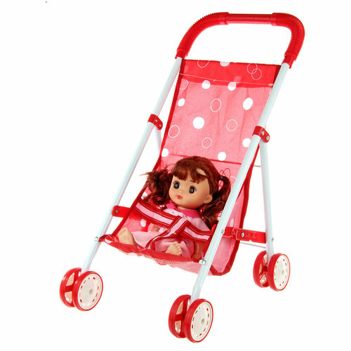 Коляска для кукол Amico с куклой (34х7х74 см) 117914/красно-белая