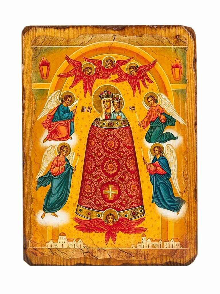 Икона под старину на состаренном дереве Пресвятая Богородица "Прибавление ума" 17 х 13 см