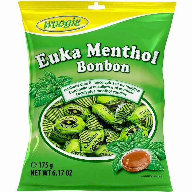 Карамель WOOGIE "EUKA MENTHOL Bonbon" с ментолом и эвкалиптом 175 г (из Финляндии) - фотография № 1