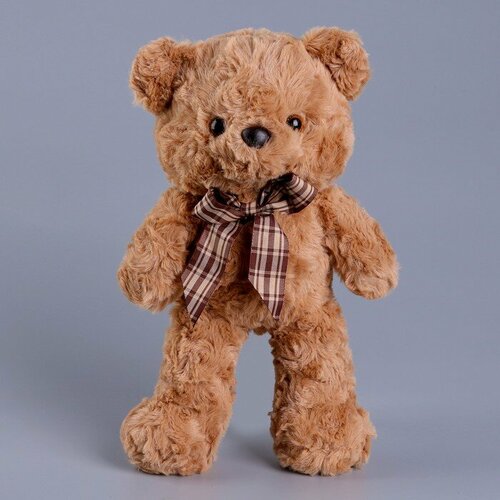 фото Мягкая игрушка "медвежонок" с клетчатым бантиком, 30 см, цвет коричневый no brand
