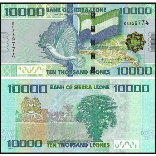 клуб нумизмат банкнота 5 леоне сьерры леоне 1964 года Банкнота Сьерра-Леоне 10000 леоне 2021 год unc