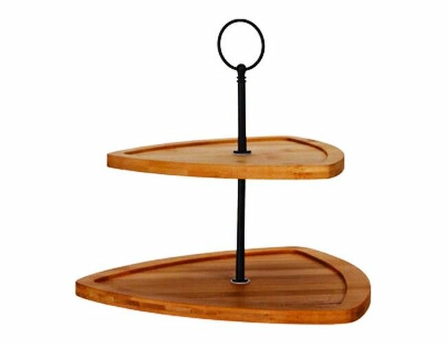 фото Этажерка для пирожных, фруктов, закусок бамбуччи, дерево, металл, 2 треугольных яруса, 23.5 см, Koopman International 170482110-1