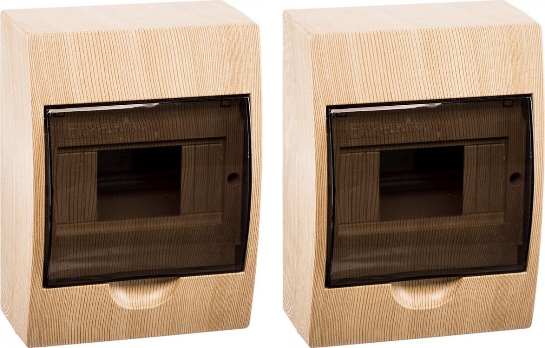 фото Щит навесной TDM Electric ЩРН-П 6 модулей дымчатая дверца IP41 сосна (комплект из 2 шт.)