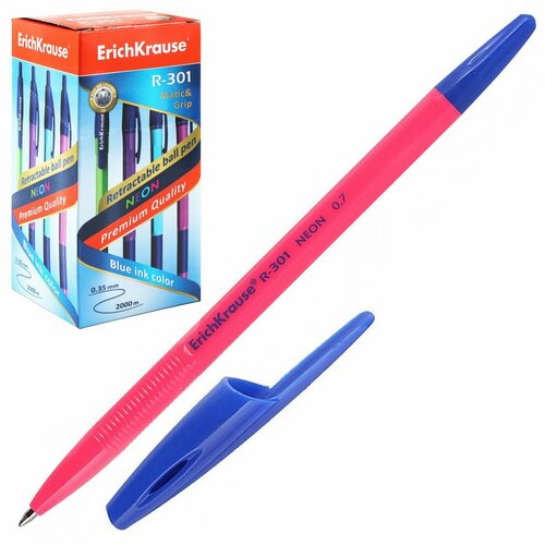Ручка пишущий узел 0,7 мм, цвет чернил синий, ассорти 4 вида R-301 Neon Stick Erich Krause - 50 шт