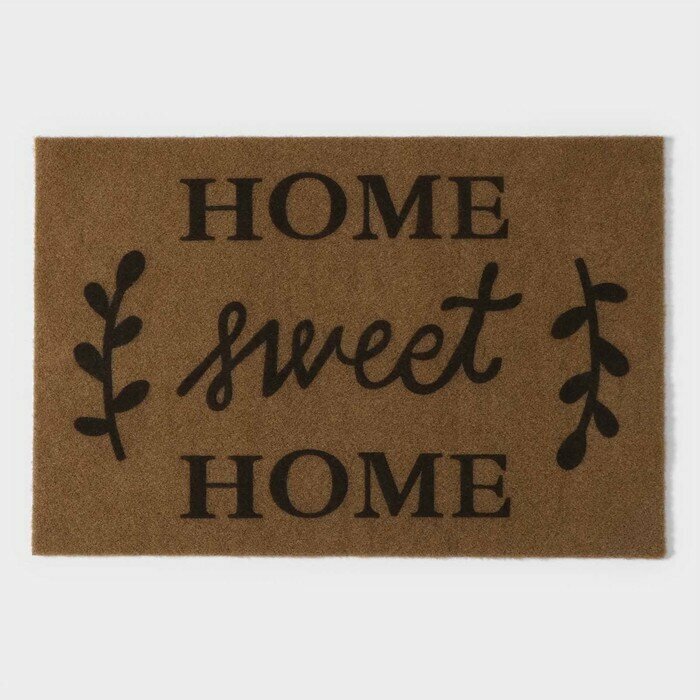 фото Коврик придверный влаговпитывающий Доляна "Sweet Home" без окантовки, 40х60 см, цвет бежевый