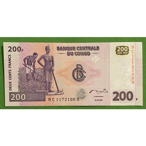 конго 200 франков 2007 г земледельцы unc Банкнота Конго 200 франков 2007 год UNC