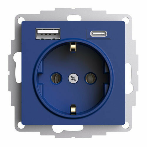 фото Atlasdesign розетка 16а c 2 usb a+c, 5в2,4а3,0а, 2х5в1,5а, механизм, аквамарин, schneider electric atn001132 (1 шт.)