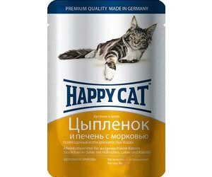 Влажный корм Happy Cat для кошек цыпленок печень и морковь в желе 100г