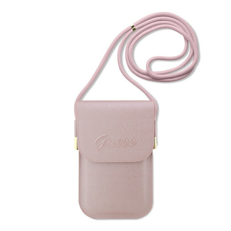 Guess для смартфонов сумка Wallet Phone Bag Saffiano Script logo with Cord Pink