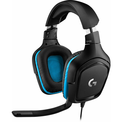 Наушники с микрофоном Logitech G431 черныйсиний 2м мониторные оголовье 981-000772 10655₽