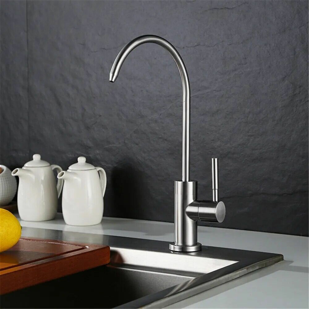 фото Моно смеситель на одну воду для кухни / с поворотным изливом 360 градусов / на дачу, для холодной воды / Lemen / нержавеющая сталь / сатин