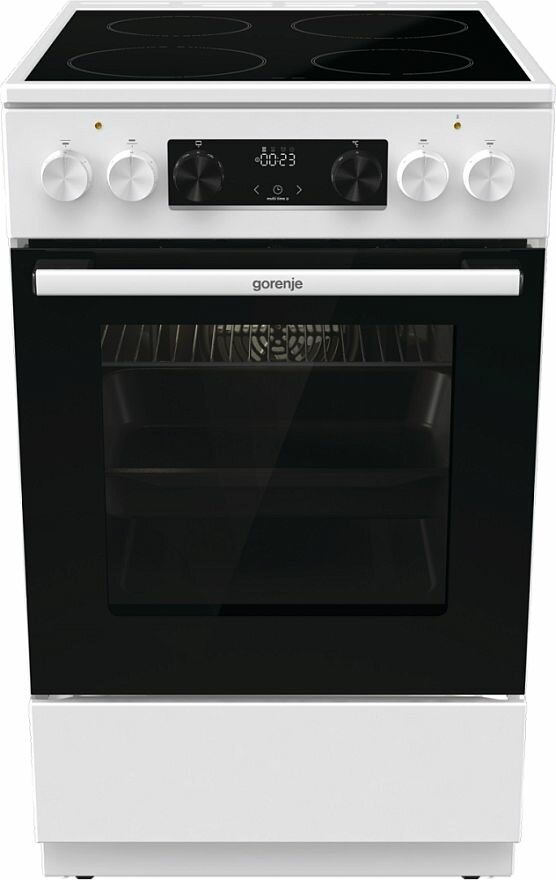 Плита электрическая Gorenje GEC5C61WG, 50 см, 9.1 кВт, стеклокерамическая, класс А, духовка 70 л с очисткой паром, 11 функций, белый/черный